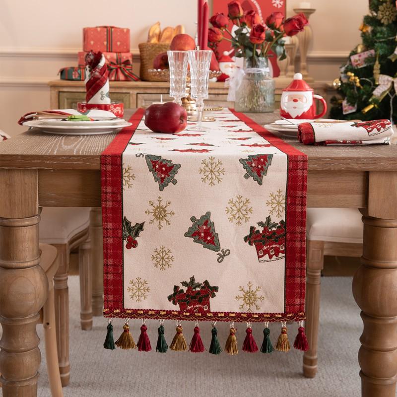 Christmas Tree Table Runner Tassel Home Decor Tablecloth Bed End Scarf