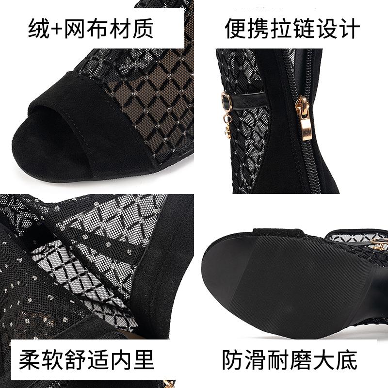 2025 Sexy Female Sandals Peep Toe Flock Suede Breathable Mesh Zipper Belt Buckle Thin High Heels 10cm Plus Size
