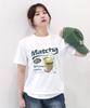 Tijeoteu Matcha-Print Rundhals-Baumwoll-Kurzarm-T-Shirt (Weiß schwarz) Ds_01