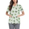 Women's Cute Bow Printed Work Clothes V-neck Double Layer Pockets Basic Short Sleeve Top Pullover