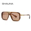 SHAUNA Retro Men Square Gradient Sunglasses Fashion Women Rivets Trending Dark Blue Sun Glasses Shades UV400
