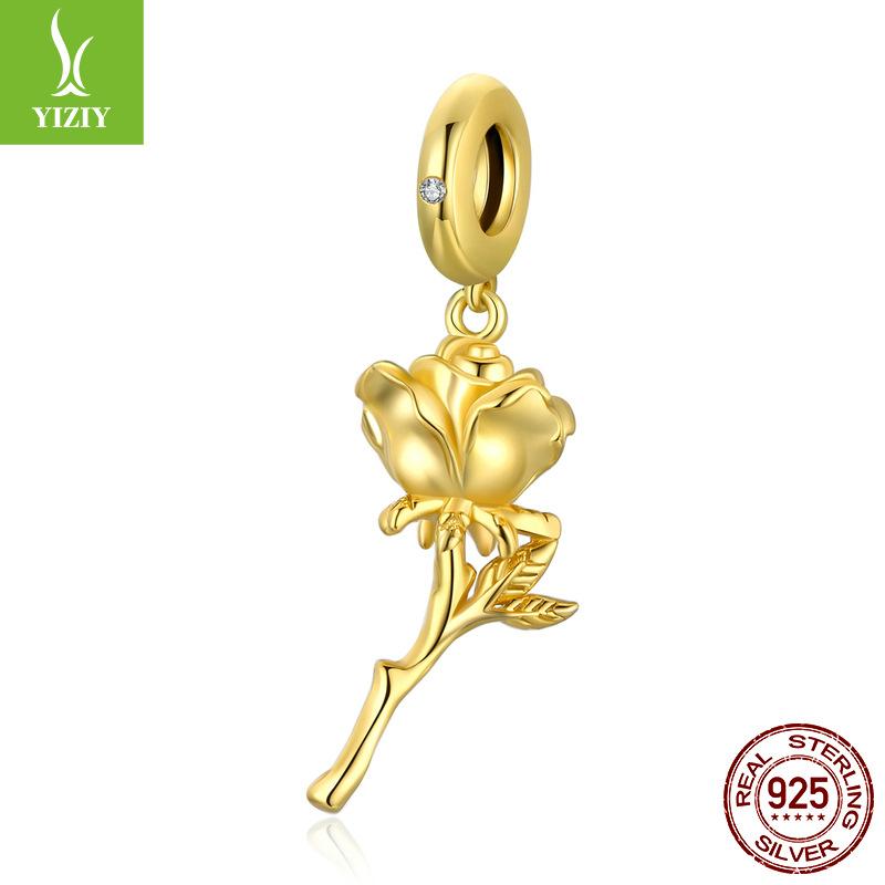 S925 Silver Lover Rose Pendant, Romantic Valentine'S Day Electroplated Rose Gold Beaded Bsc145