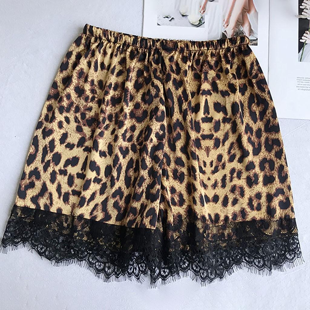 Summer Leopard Lace Splicing Pajamas Women Sexy Vest Shorts Set Soft Sleeveless Deep V Neck Home Pajamas