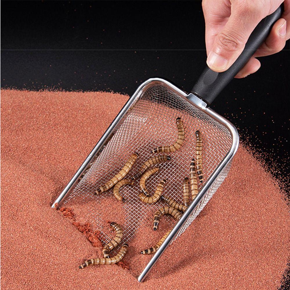 Stainless Steel Reptile Sand Shovel Comfortable Grip Substrate Cleaner Scoop Bearded Dragon Cage
