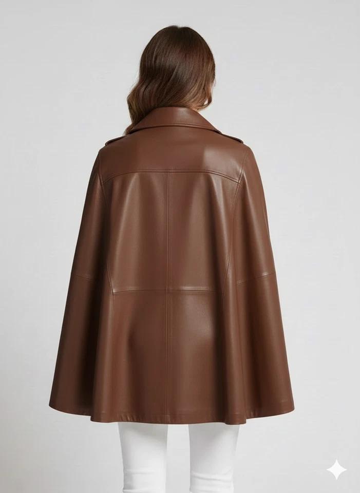 Brown Handmade Lambskin Poncho Style Casual Party Wear Soft Women Leather Jacket