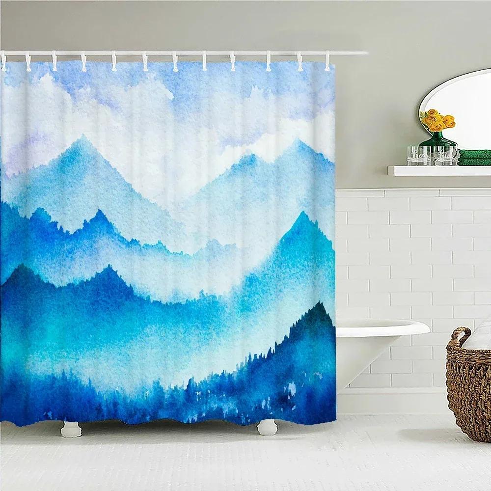 Winter Forest Shower Curtains Snow-Covered Pine Alpine Peaks Idyllic Early Morning Scenery Seasonal Christmas Elk Bathroom Decor