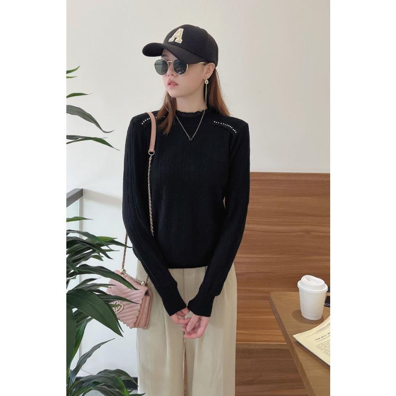 

Рубашка с бисером снизу, женская свободная весенняя, свитер с полувысоким воротом и длинными рукавами One Size чёрный