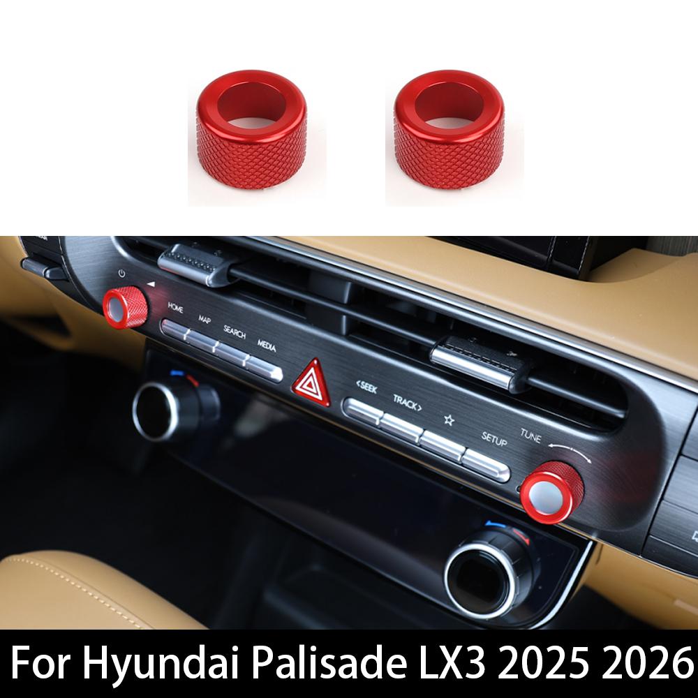 For Hyundai Palisade LX3 2025 2026 2PCS Aluminum Central Drive Switch Volume Control Knob Ring Cover Trim  Interior Parts