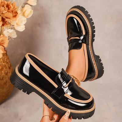 Elegante flache Slipper für Damen Übergröße Schleife Lackleder Slipper Schuhe Frau Herbst Dicke Sohle Runde Schuhe Dame