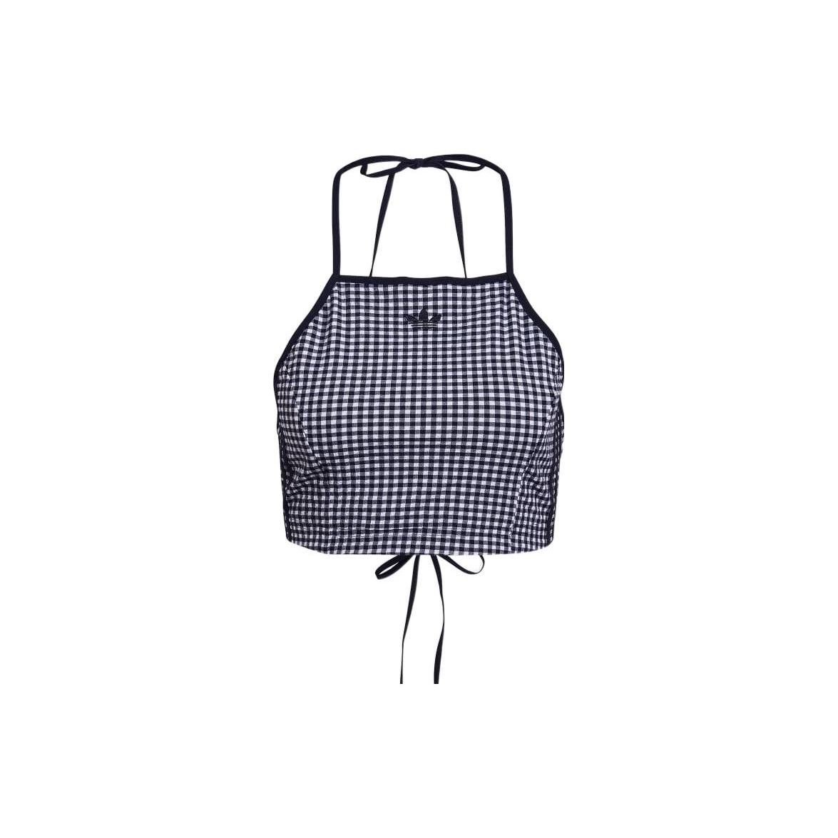 

Adidas Originals Spice Girls Logo Embroidered Lace-Up Plaid Cami Women Tops Black HB9429 XXS