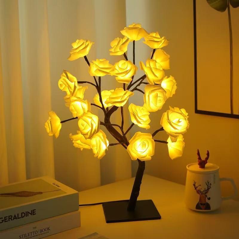 USB Dual Switch LED Rose Flower Tree Light - Table Decoration Night Light