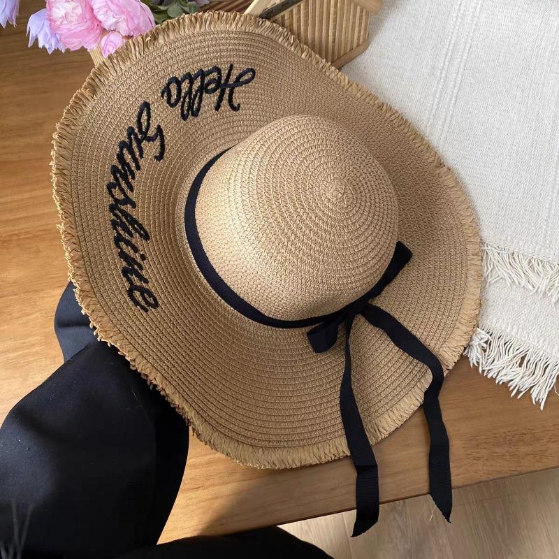 Lace Bow Big Brim Straw Hat Seaside Beach Sunscreen Hat Ladies Pretty Sun Hat