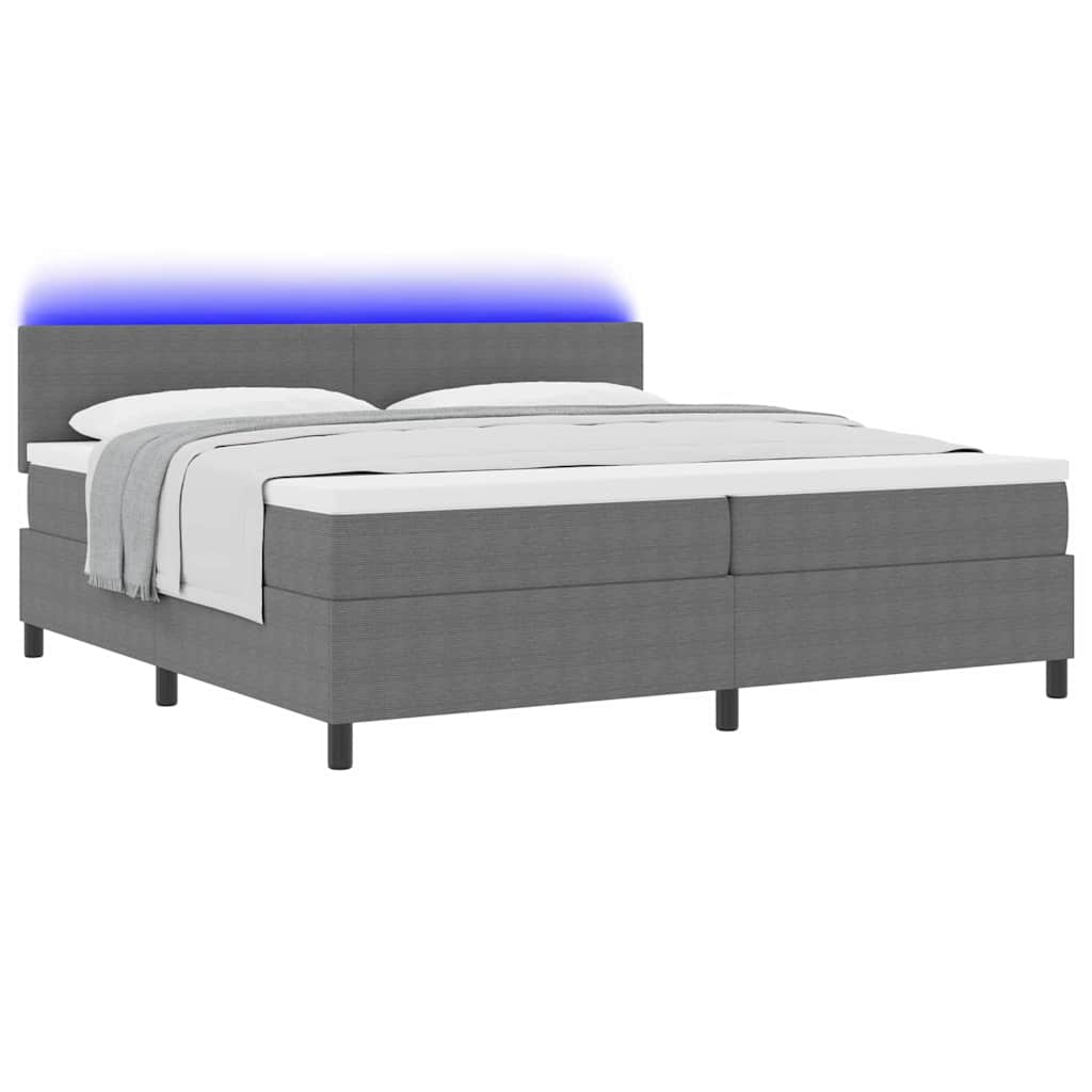 LED Box Spring Bed in Light Grey and White 200 x 200 cm Cord Fabric
