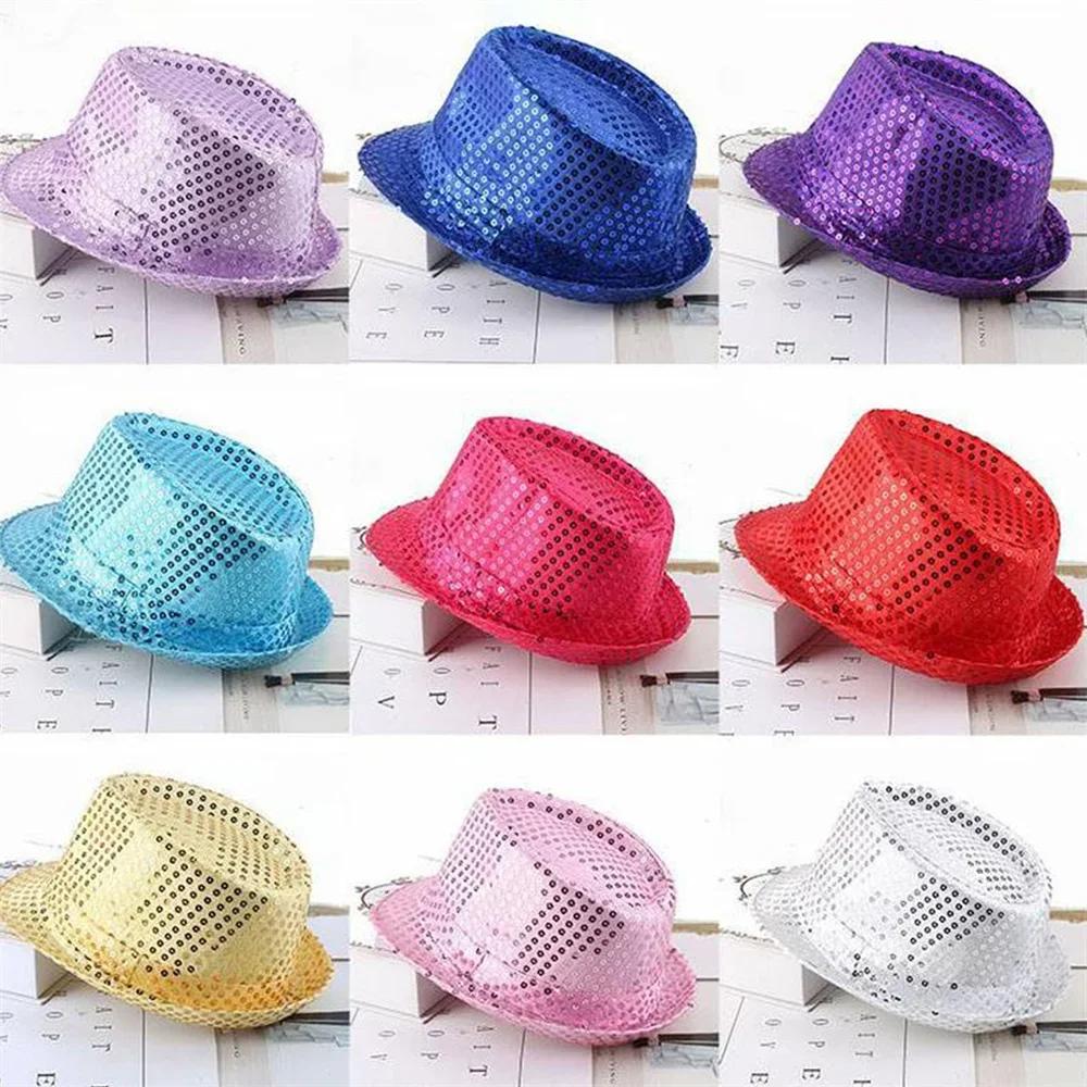 1 PC Jazz Hat Glitter Sequin Cosplay Prop Performance Costume Hip Hop Singer Women Men Glitter Beaded Hat Dance Performance