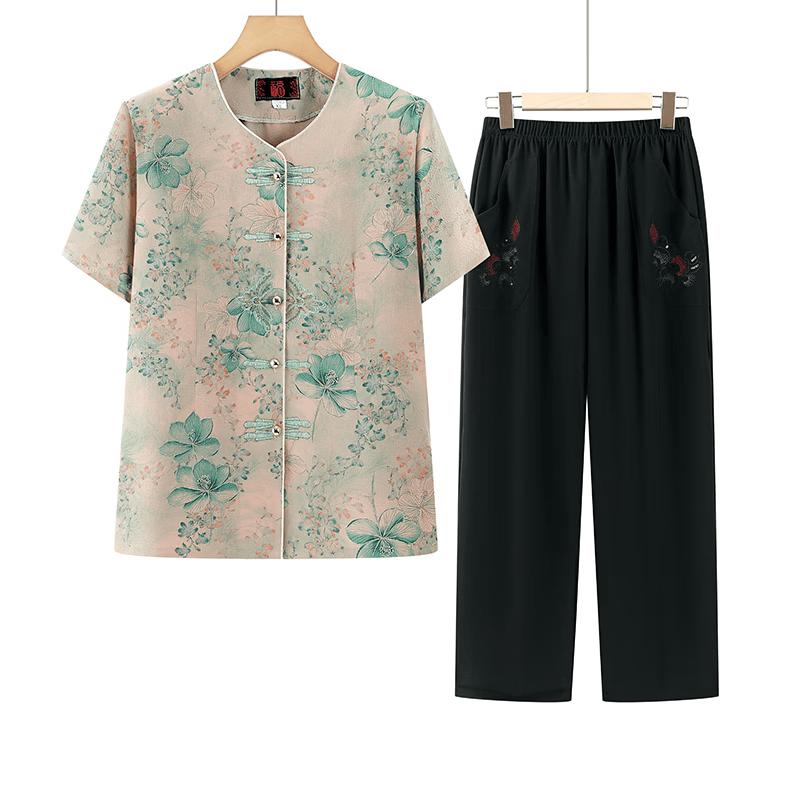 Yuzhaolin New Chinese Style Print Suit for Elderly Women