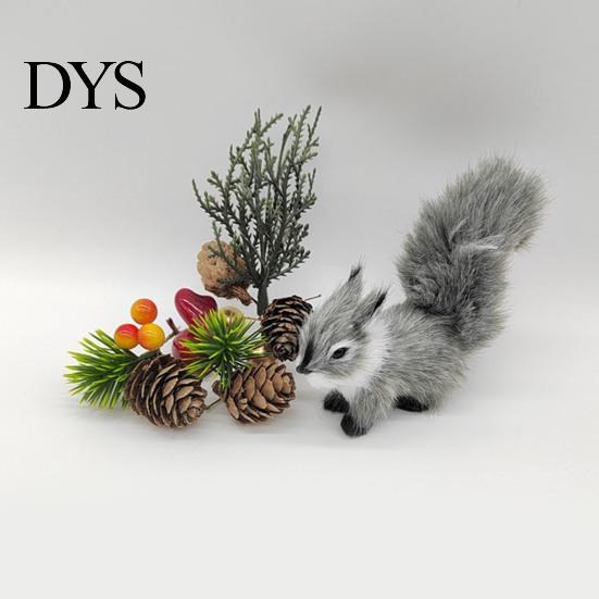 Animal Model Squirrel Faux Fur Realistic Cute Rodent Miniature Figurine Ornament Cartoon Statue Handicraft Mini Fake Birthday Gift Figure