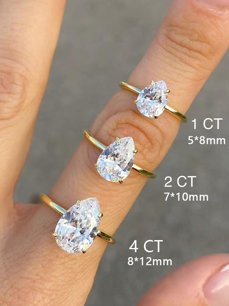 925 Silver 1-4 CT Simple Sparkling Pear Shape Zircon Ring For Women Engagement Wedding Luxury High Quality Fine Jewelry