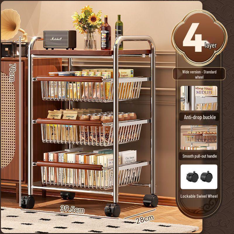 Multi-Layer Trolley Bookshelf with Wheels: Floor-Standing Chinese Style Snack and Sundry Storage Cabinet for Living Room