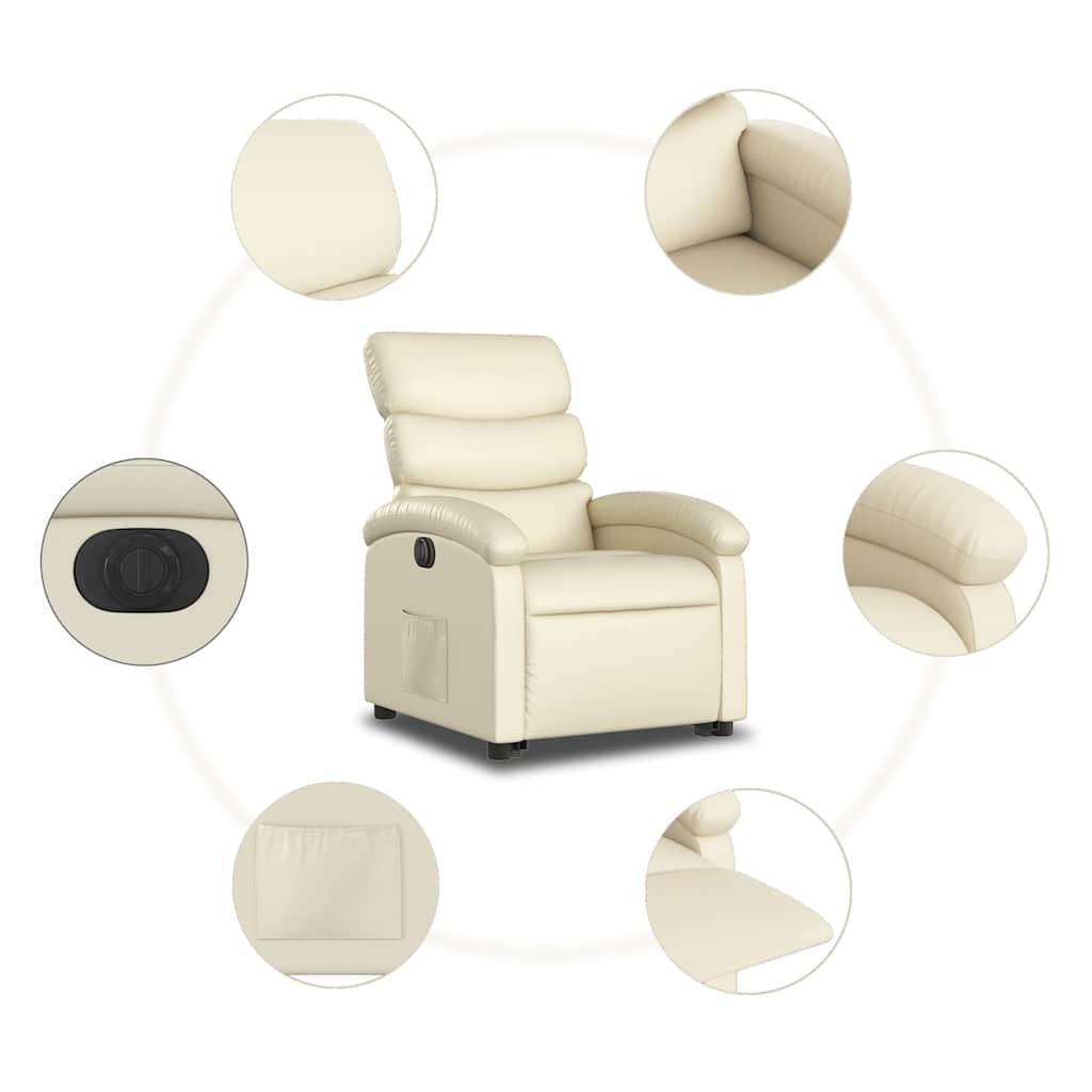 Electric Recliner Chair with Rising Function Cream Faux Leather