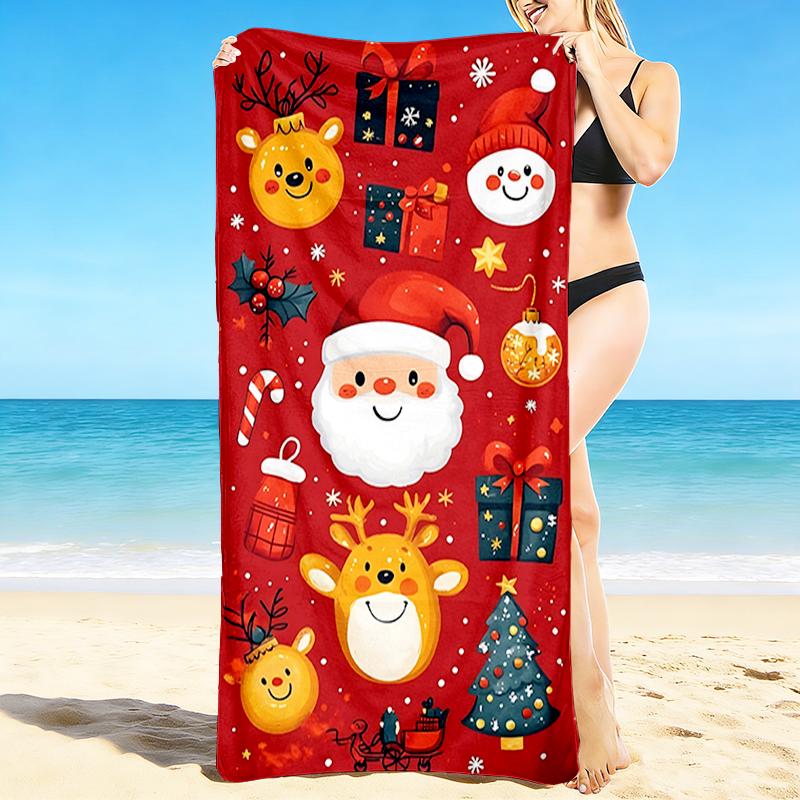 1Pc Christmas Holiday Elements Beach Towel, Quick Dry, Multi-Use for Beach Pool Gym Yoga Home Travel, Christmas, Halloween, Xmas Gift S265