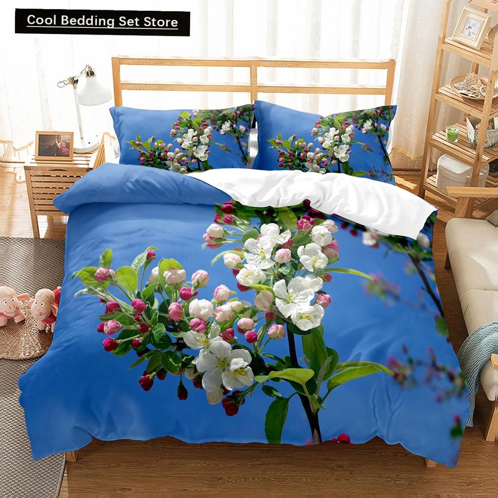 Spring Flowers King Queen Duvet Cover Colorful Floral Bedding Set Cherry Blossoms Quilt Cover 2/3pcs Polyester Comforter Cover
