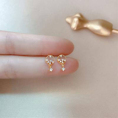 Broken Diamond Round Stud Earrings Women's Mini Micro-inlaid Zircon Earrings Hollow Out Simple Commuter Earrings