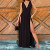 European and American women's clothing V-neck, sleeveless, long dress, solid color, back V-neck