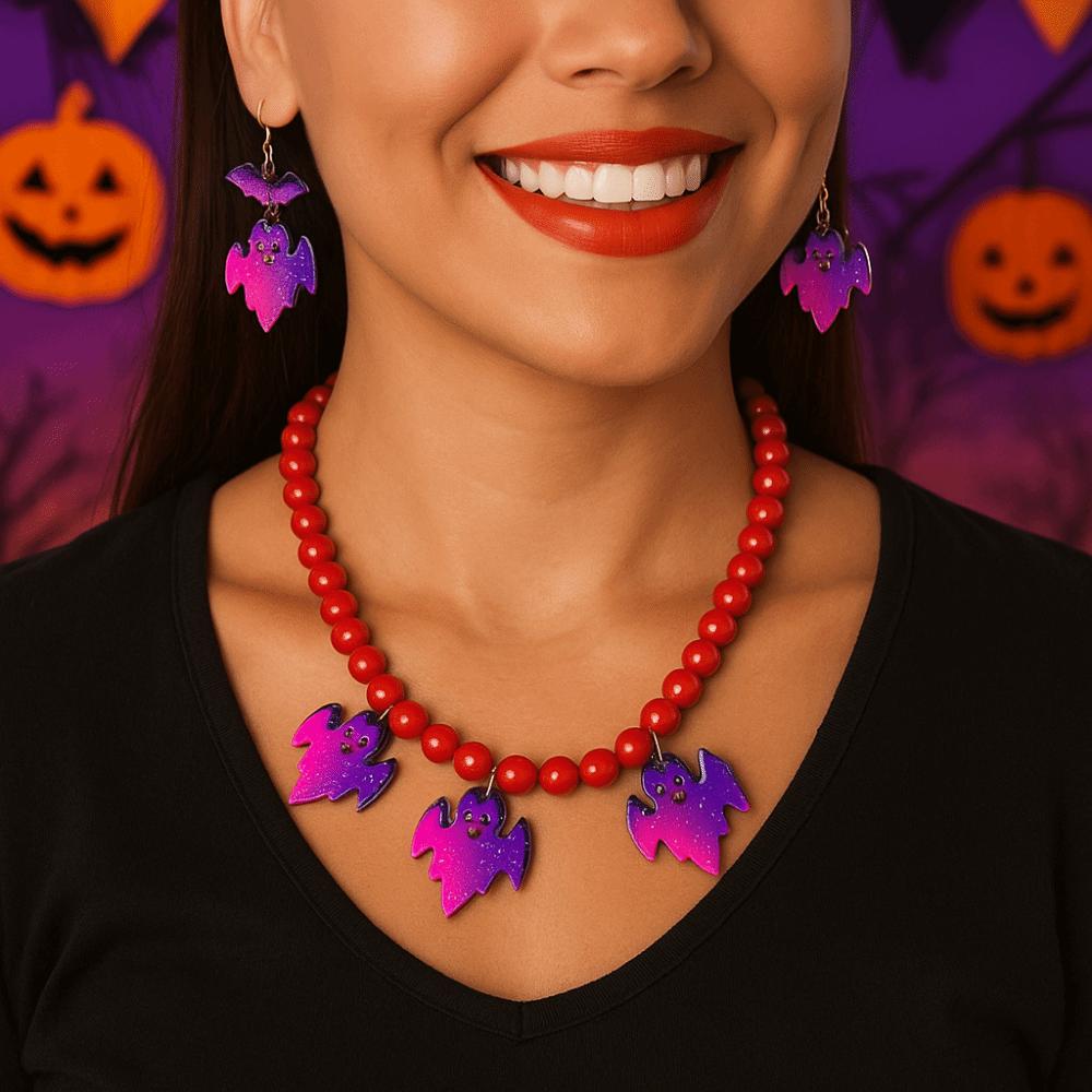 Beaded Halloween Jewelry Sets Acrylic Choker Necklace Earring Set  Beach Vacation Accessories
