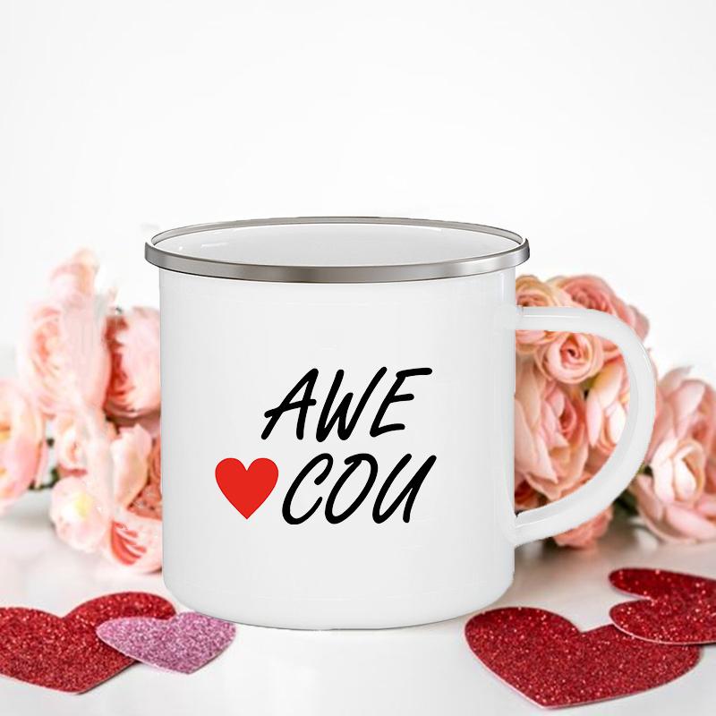 Frau/Herr Richtig Druck Paar Tassen Kreative Kaffeetasse Getränk Dessert Frühstück Milchbecher Emailletassen Henkel Trinkgeschirr Valentinstagsgeschenk