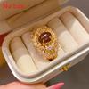 Geometric Gold Plated Zircon Oval Ring For Women Elegant Fashion Jewelry