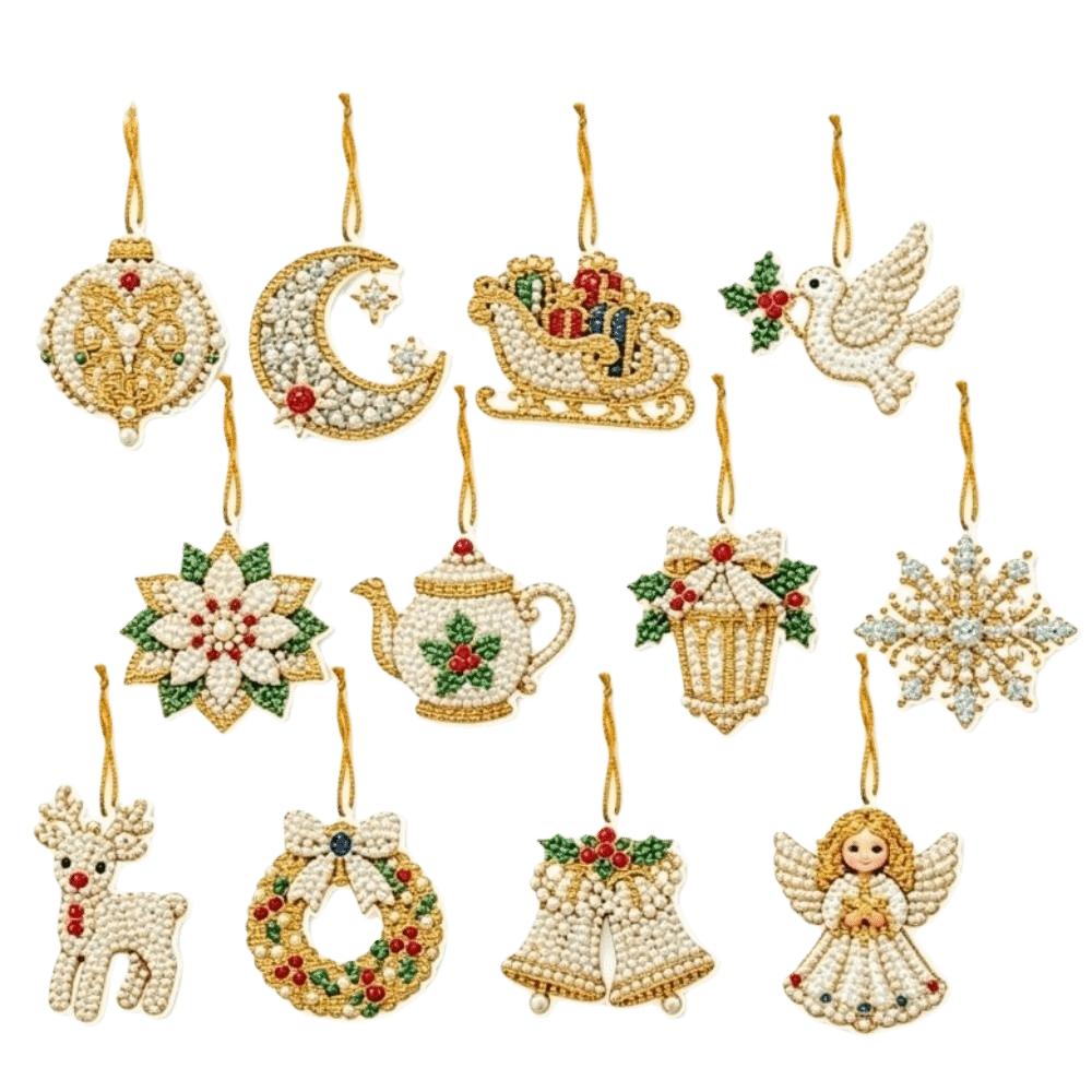 12 pcs Snowman Christmas Tree Hanging Pendant Xmas Tree DIY Rhinestone Pendant Art Kit  Christmas