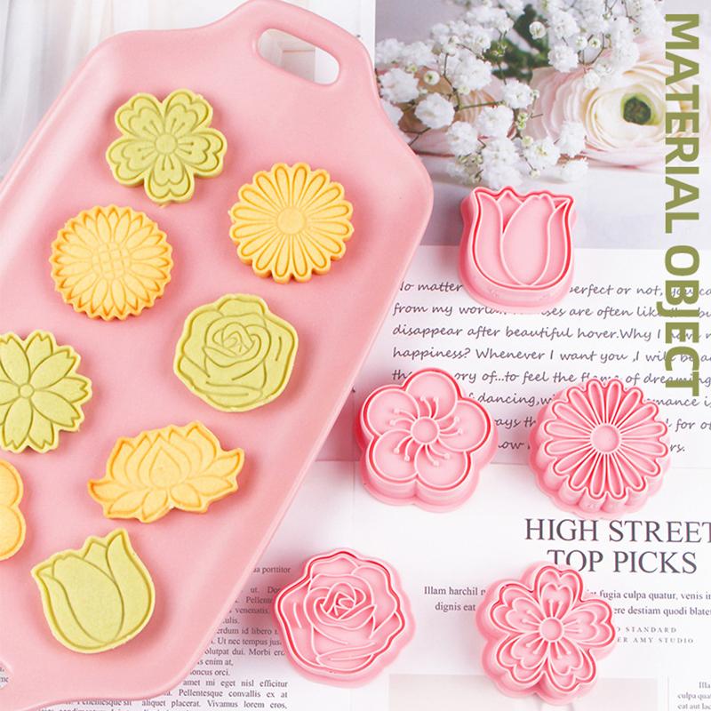 8pcs Flower Biscuit Mold Chrysanthemum Plum Blossom Cartoon Cake Sugar Flipping 3D Cookie Cake Baking Tools Party Supply