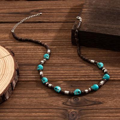 Persönlichkeits-Boho-Kokosnussschalen-Halskette Ethnische Stil-Schmuckschädel-Perlenhalskette Gothic-Pulloverkette Holz-Choker Damen