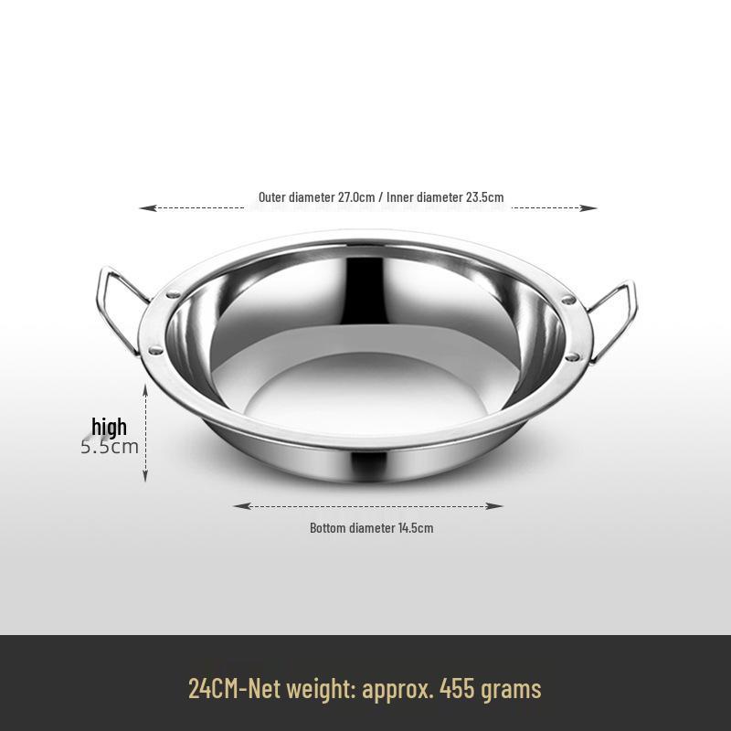Extra Thick Stainless Steel Hot Pot with Wide Rim - Pickled Cabbage, Fish, Crayfish, Double Ear, Flat Bottom, Small Dry Pot