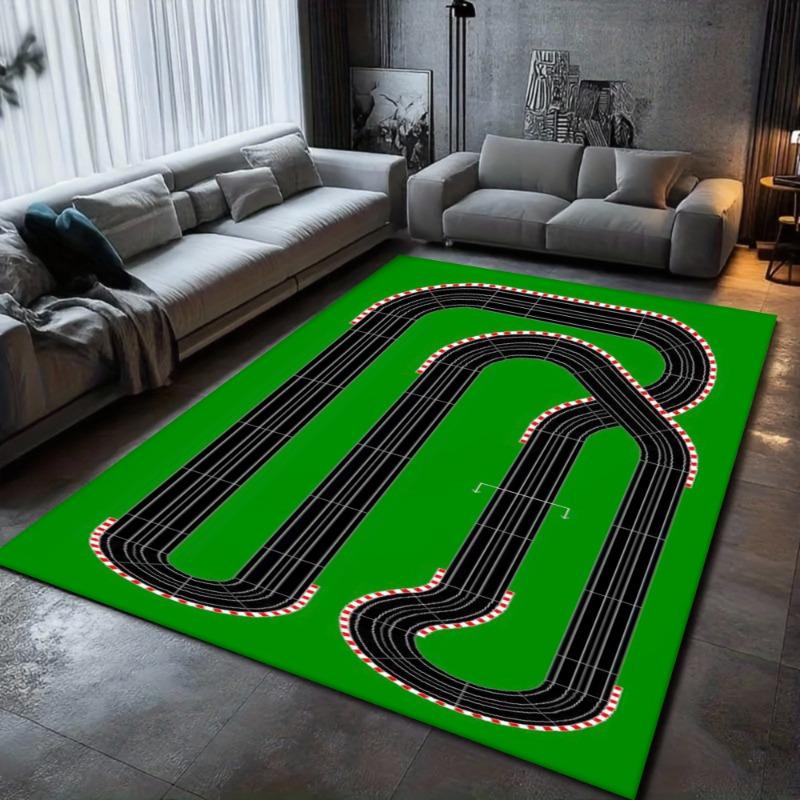 Race Track Pattern Carpet Green Racing Track Kids Play Mat Interactive Education Home Decor Soft Non-Slip Rug for Living Room
