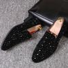 Mens Pointed Toe Slip-On Dress Shoes With Rhinestone Embellishment British Style Formal Footwear Wedding Business Night Out