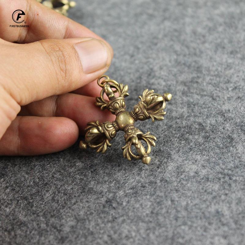 Copper Buddhism Dorje Cross Vajry Pestle Ornaments Home Decorations Accessories Brass Key Chains Pendants Desktop Decor Crafts