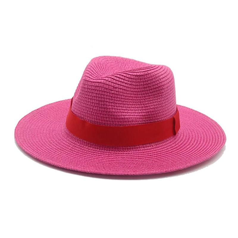 Black Ribbon Panama Straw Hat Flat Eaves Outdoor Spring and Summer Sunshade Beach Hats for Women
