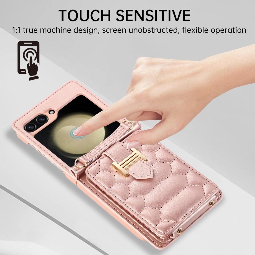 Z FLIP5 Small Diamond Color Matching Crossbody Phone Case with Card Holder.