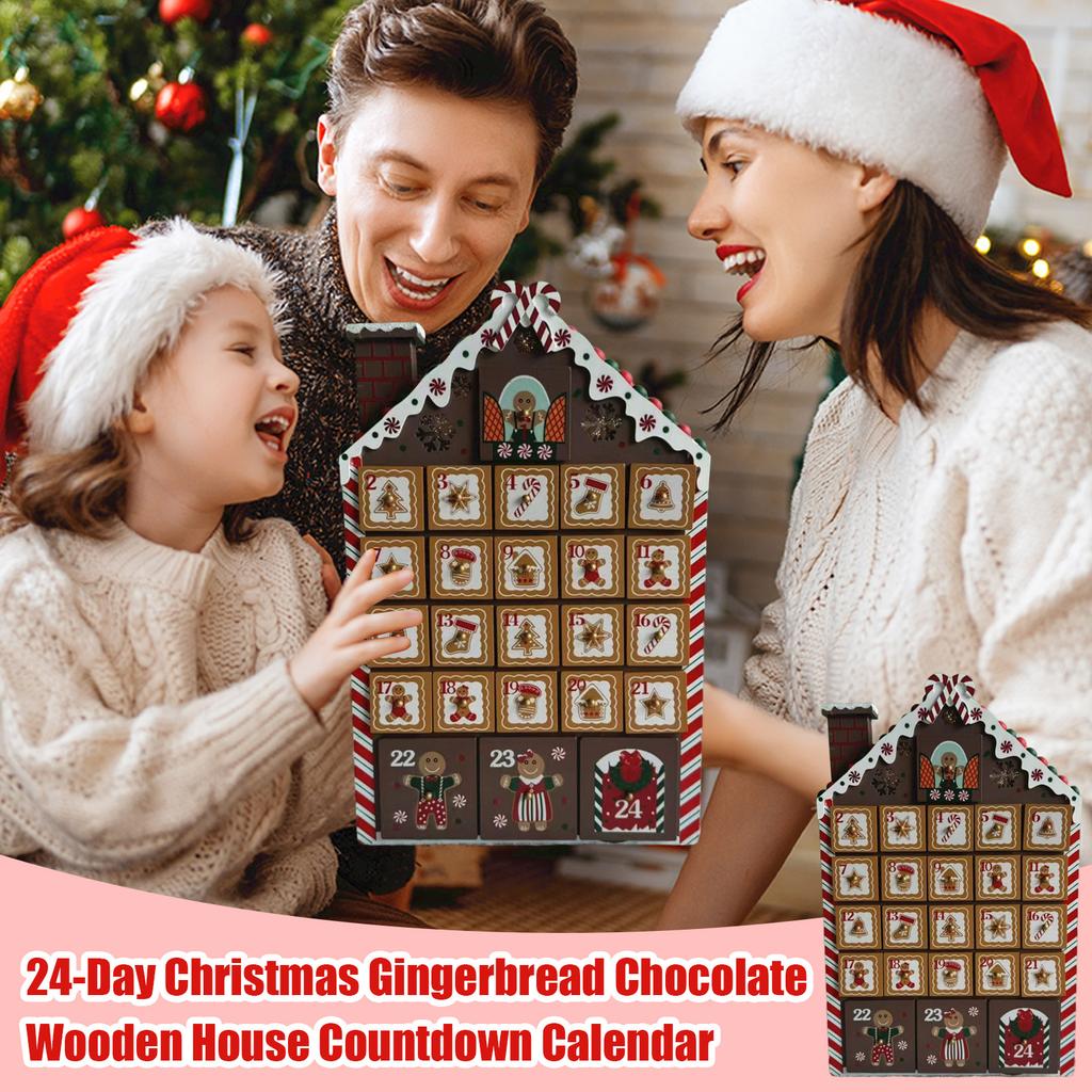 24-Day Christmas Gingerbread Chocolate Wooden House Countdown Calendar Christmas Decorations Home Crafts Ornaments