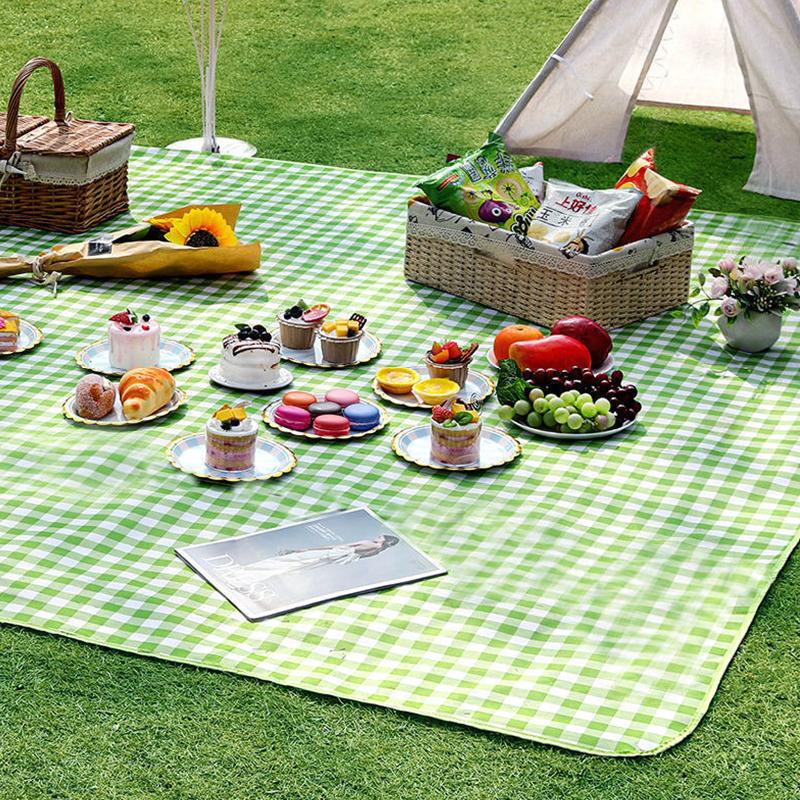 Classic Plaid Camping Mat Outdoor Use Family Water Repellent Picnic Mat Hiking Travel Foldable Storage Camping Pad Picnic Camp Supplies