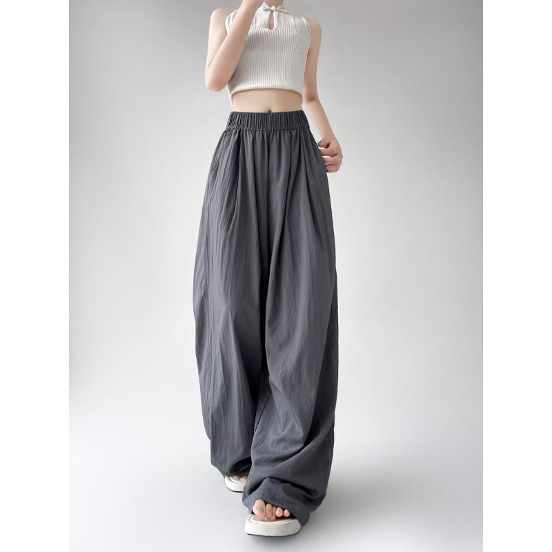 Spring Autumn Women Loose Wide Leg Pants New Thin Elastic High Waist Casual Drape Casual Long Pants Solid Color Fashion Elegant Simple Trousers 2396
