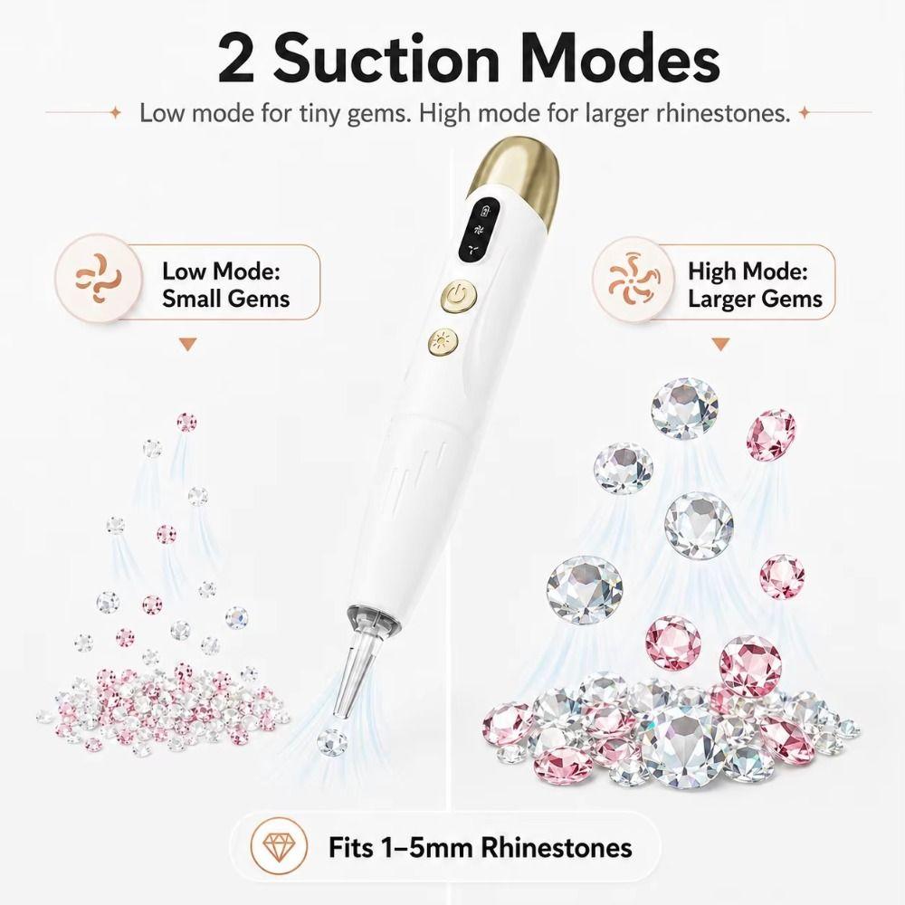 2 Suction Levels Wireless  Art Tool LED Light Rhinestone Applicator Pen  Detail Work