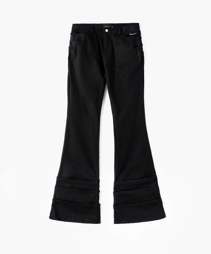 MONGDOL Side Shirred Low-Rise Bootcut Pants Black Mdpt075Black