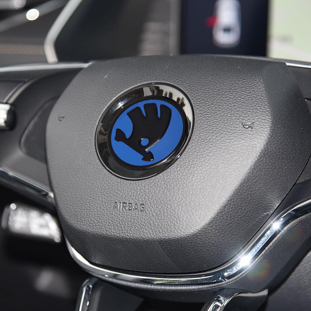 43/44mm For Skoda Octavia A5 Fabia Superb Karoq Kamiq Scala Car Steering Wheel Center Cover Sticker Decal Decorative Accessories JT3