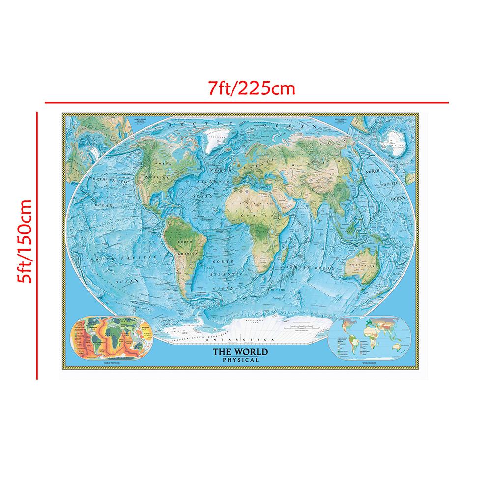 

Карта мира - Географическая карта с океаническими течениями Настенное искусство Фоновая ткань, Градусы, Географический, Инструмент для туризма/образования 7*5ft (225*150cm)