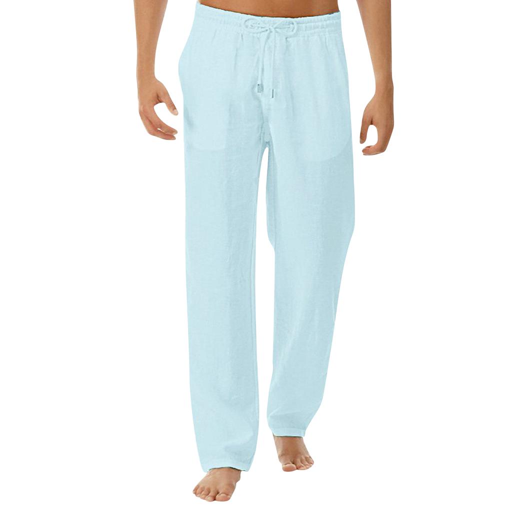 Men's Linen Loose Fitting Casual Lightweight Elastic Waist Straight Leg Trousers
