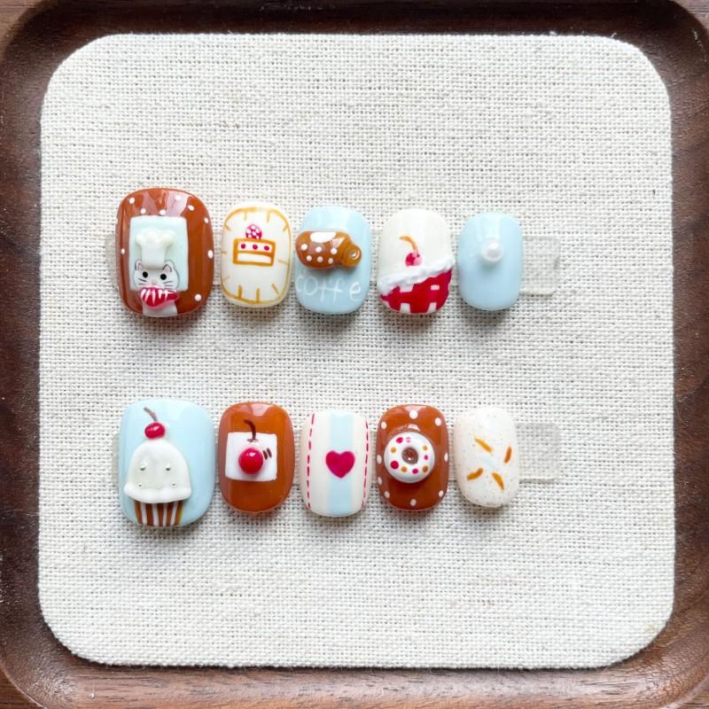Cute Hand-Painted Press-On Nails Short Square Cat Eye Design Sweet Ins Style Nail Art Women
