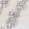 High Quality Fancy Applique Design Sash Shape Beaded Silver Crystal Rhinestone Applique Trims