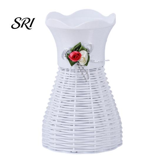 Modern Flower Vase Woven Faux Rattan for Flowers Plastic Weaving Texture Indoor Small Decorative Living Room Farmhouse Entryway Home Decor Dried